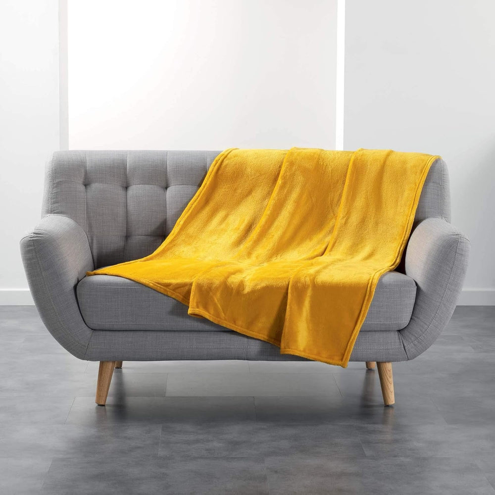 Douceur D'Intérieur Flanou Plaid, Polyester, Gris, 125 X 150 Cm Couettes et couettes Naty Shop Jaune