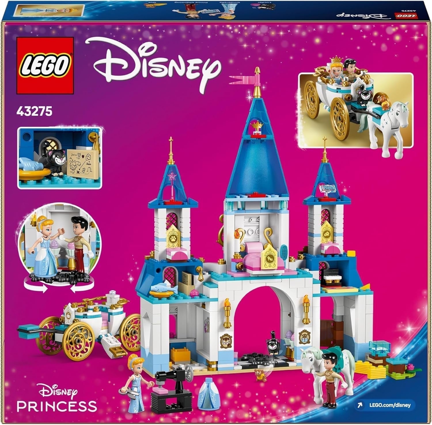 LEGO Ç€ Disney Princess Castle Cendrillon et calèche, ensemble pour filles à partir de 6 ans, jouet fantastique avec mini poupées princesse Cendrillon et prince charmant, idée cadeau pour les fans de Disney 43275 Jeux de construction Beuche den LEGO-Store