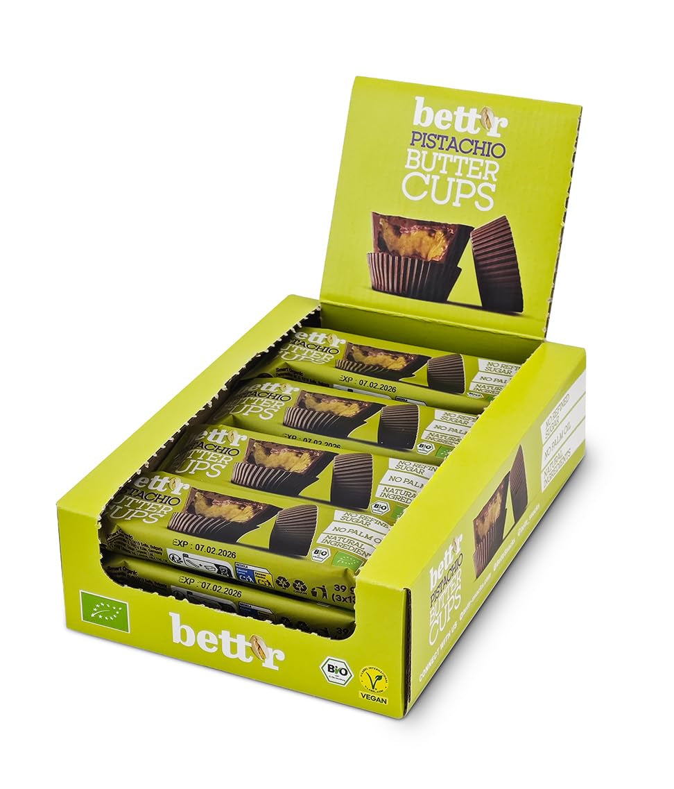 Boutons d'or aux noisettes biologiques sans culpabilité Bett'r. 100% végétalien, sans gluten et sans lactose - 12 x 39 g