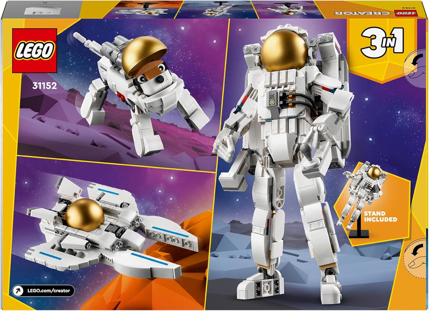 LEGO Creator Jouet astronaute spatial 3 en 1, kit de modèle de chien et de vaisseau spatial pour enfants, décorations de maternelle, cadeau créatif pour garçons et filles de 9 ans 31152 Ensembles de construction Besuche den LEGO-Store
