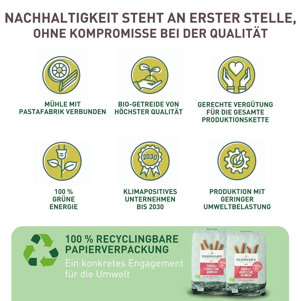 Pâtes bio Trivelline N.47 - 500g à la farine d'épeautre, farine de lentilles et farine de quinoa - Riche en protéines, source de fibres et de protéines