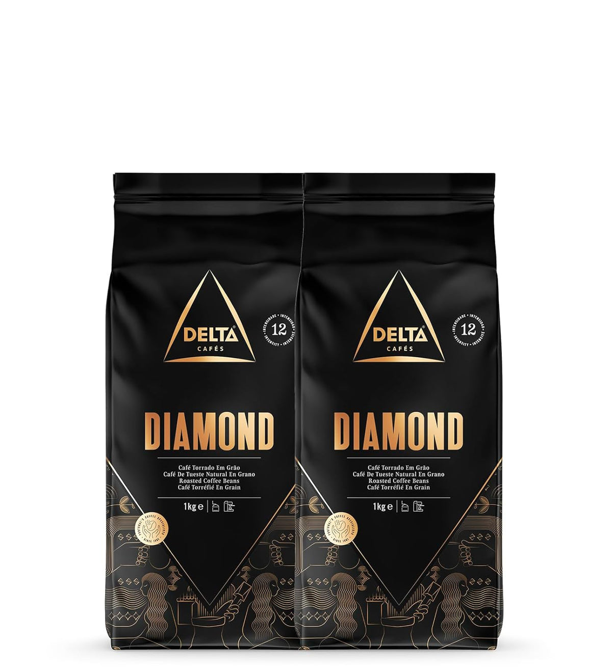 Delta Cafés - Café en Bois Diamant - 2 Packungen à 1 kg - Intensité 8 - Mélange de café en bois et de Robusta Arabica - Sehraromaticisch mit Noten von gerösteten Nüssen