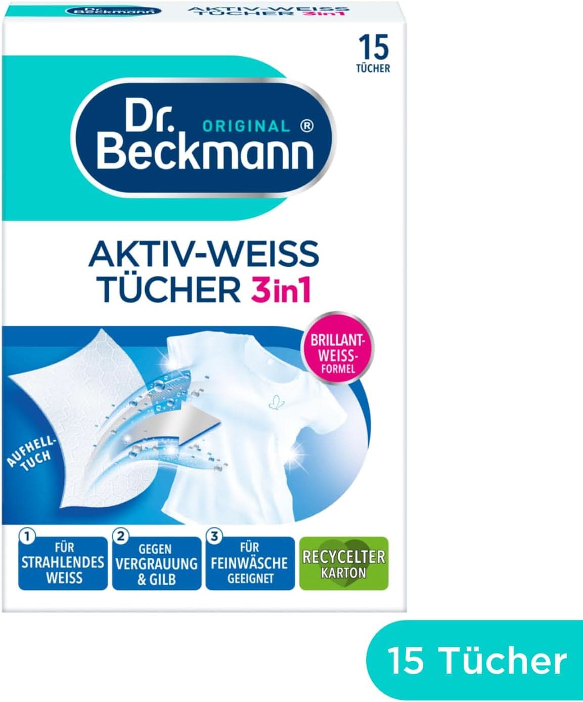 Dr. Beckmann Fest Lingettes, Active-White, 15 lingettes Détergents à lessive Naty Shop