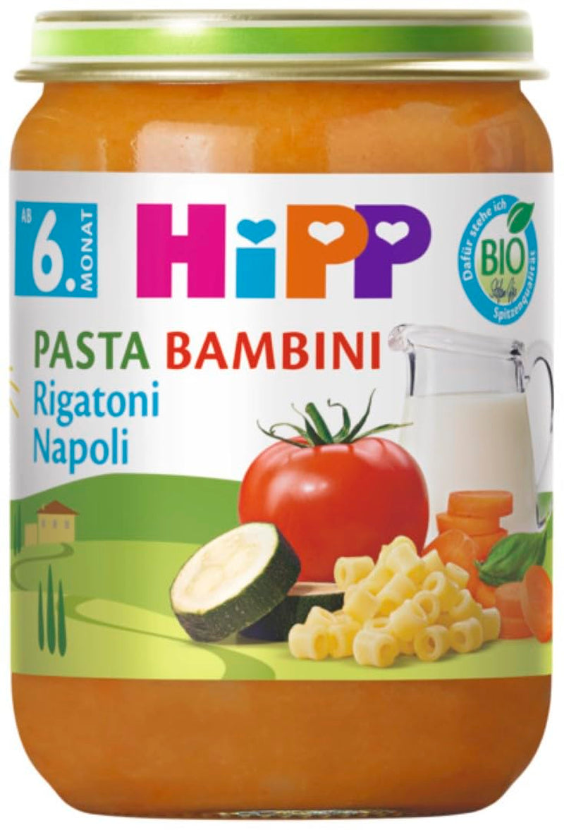 HiPP Pasta Bambini Rigatoni Napoli Organice (6 x 190g), repas dès 6 mois, sans sel ajouté, aux Oméga-3, de la meilleure qualité biologique
