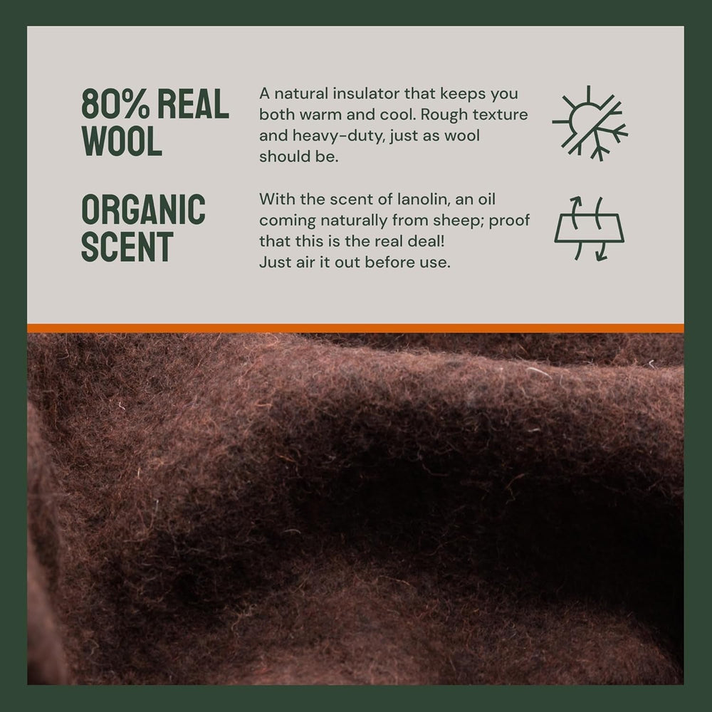 Couverture de camping Woolly Mammoth Woollen Co., extra large, laine mérinos, l'équipement extérieur parfait pour le bushcraft, le camping, le trekking, la randonnée, la survie ou la couverture de cabine. Marron, 168 X 228 Lits et Couvertures Woolly Mammoth Woollen Company