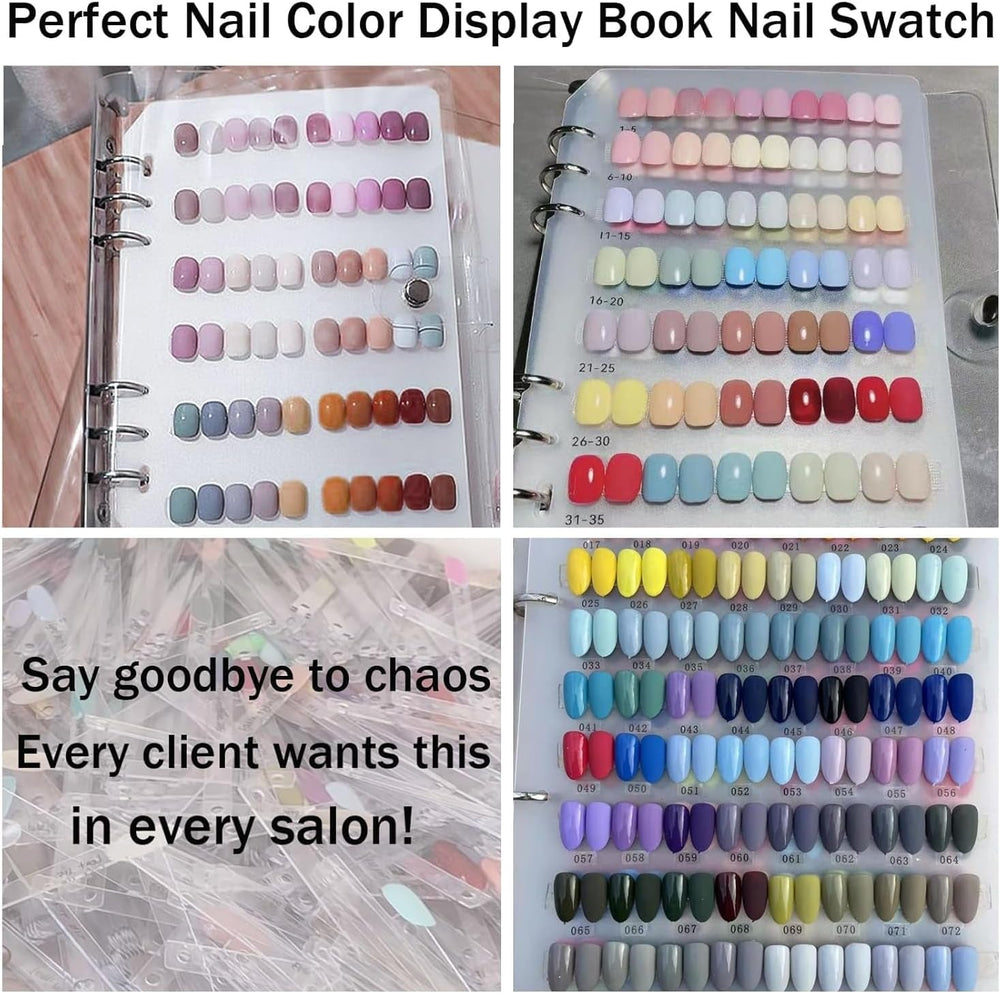 Ensemble de rangement pour ongles A5 avec fermeture à agrafes et feuilles amovibles – Boîte transparente robuste + 6 tampons adhésifs et livre de rangement amovible pour ongles artificiels/adhésifs – Idéal pour le rangement, la présentation