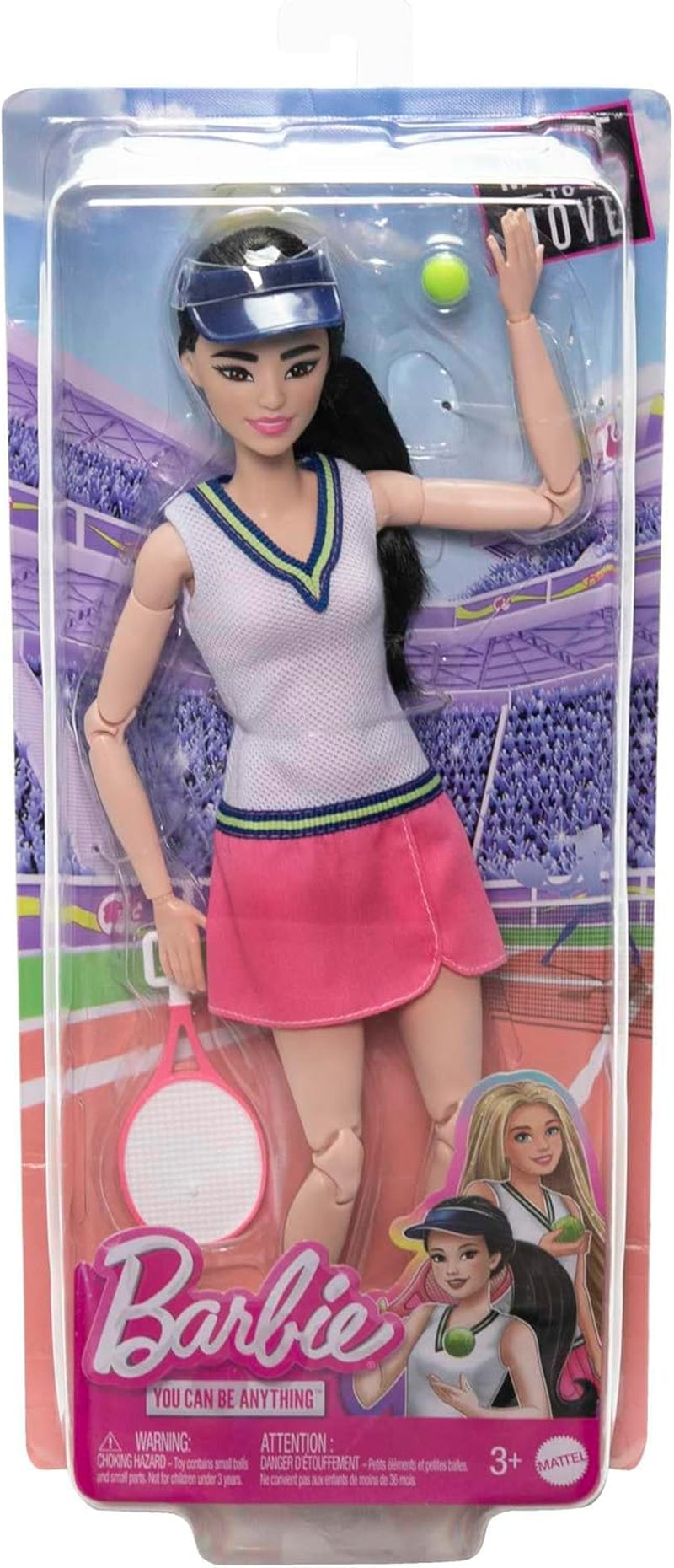 Barbie Made to Move - Tennisspielerin mit Schläger und Ball - Puppe mit 22 Gelenken für realistisches Spielvergnügen, für Tennisfans und Kinder ab 3 Jahren, HKT73