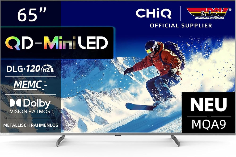 CHIQ 50QA10 Televizor inteligent QLED 4K UHD de 50 de inci cu Google, QLED Pro, DLG 120Hz, MEMC, VRR, ALLM, HDR10, Dolby Audio, 4x HDMI 2.1, gamă largă de culori, carcasă metalică fără ramă, Chromecast, Asistent Google