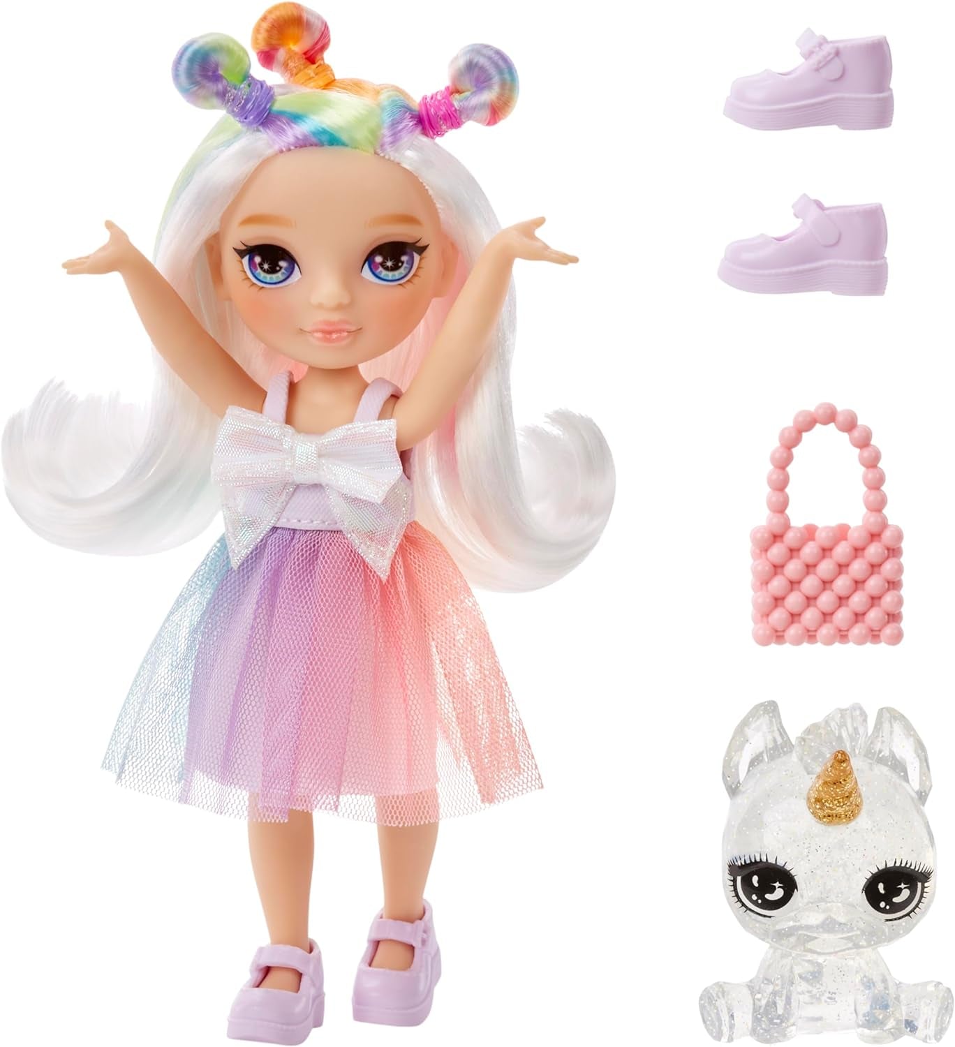 Rainbow High Littles - Opal Raine - Petite poupée mannequin articulée - Poupée arc-en-ciel de 14 cm avec sac et licorne magique - Pour enfants et collectionneurs, arc-en-ciel