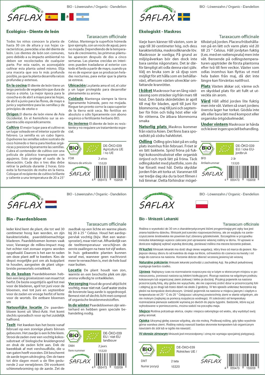 SAFLAX - BIO - Pissenlit - 400 graines - Taraxacum officinale