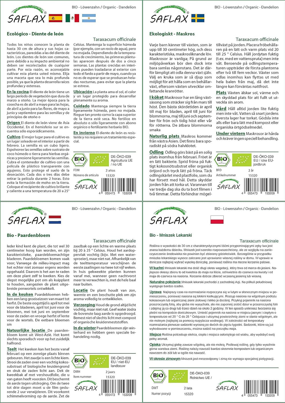 SAFLAX - BIO - Pissenlit - 400 graines - Taraxacum officinale