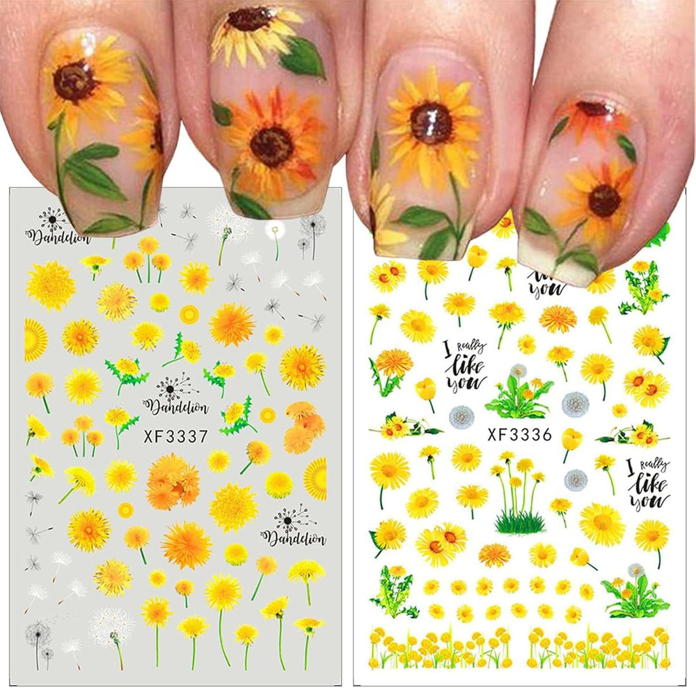 Autocollants pour ongles effet 3D, 12 feuilles, durcissement UV, fleur longue durée, autocollants pour ongles, marguerite jaune et blanche, pour Nail Art