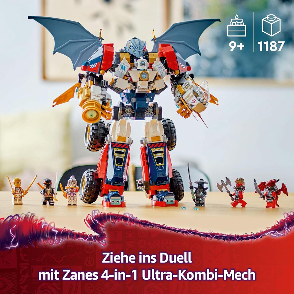 LEGO NINJAGO 4in1 Zanes Ultra-Kombi-Mech - Spielzeug mit Auto Modell - Umbaubar in einen Jet oder Drachen Figur - Inkl. 6 Minifiguren - Bauspielzeug für Jungen und Mädchen ab 9 Jahren 71834