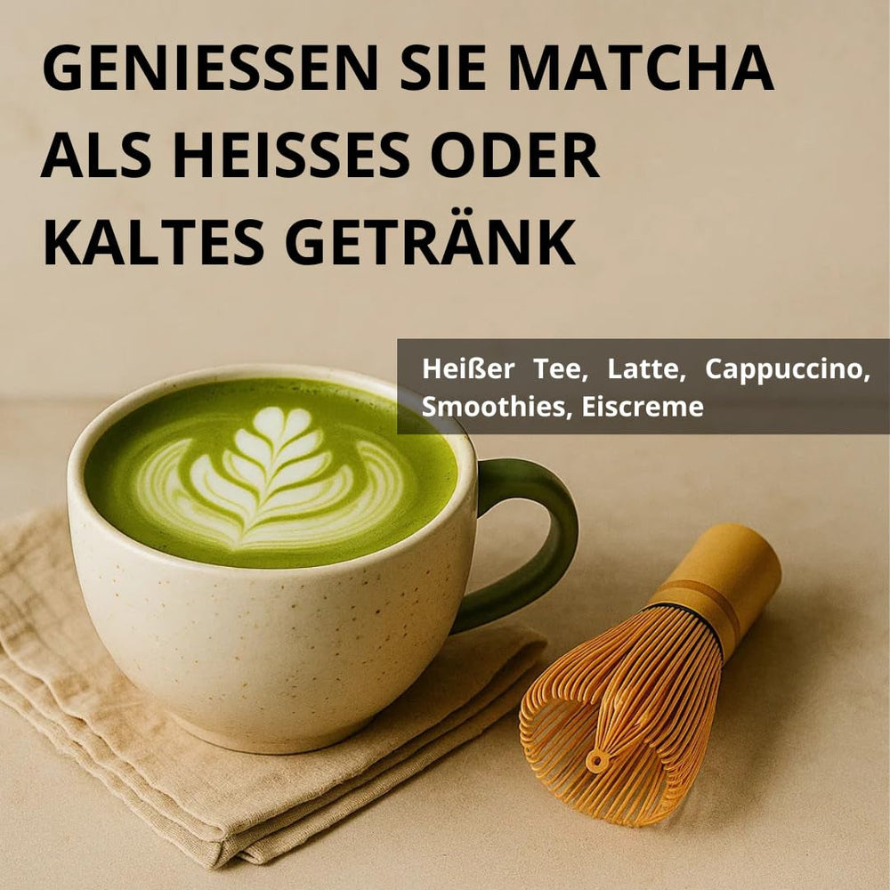 | Matcha bio en poudre 100 g | Thé vert Matcha en poudre de qualité cérémonielle | 100% naturel et qualité premium | Thé détoxifiant | Compatible avec le set Matcha, la tige, le bol et le verre.