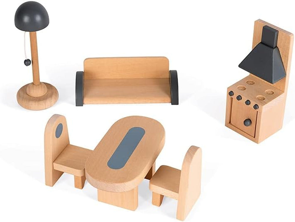 Janod - Maison de poupée en bois Mademoiselle, 3 étages et 11 accessoires, réplique de jouet, développe l'imagination, à partir de 3 ans, J06581, rose Naty Shop Dollhouses