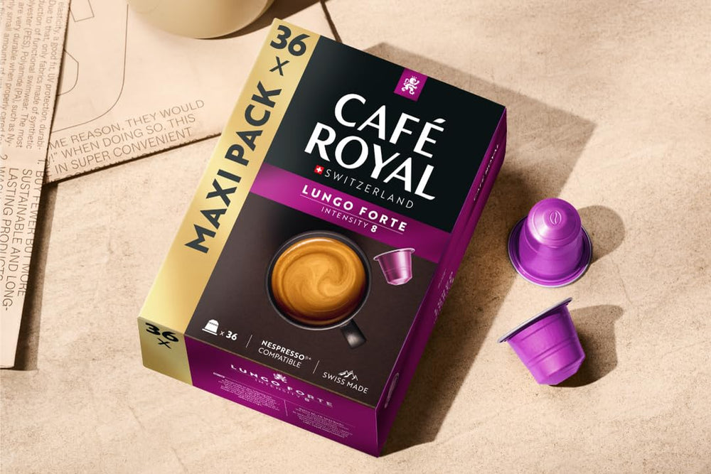 Café Royal Lungo Forte – Capsules de café compatibles Nespresso®, 100% Arabica, würzig, dunkle Röstung, Intensität 8/12, Rainforest Alliance, 36 capsules