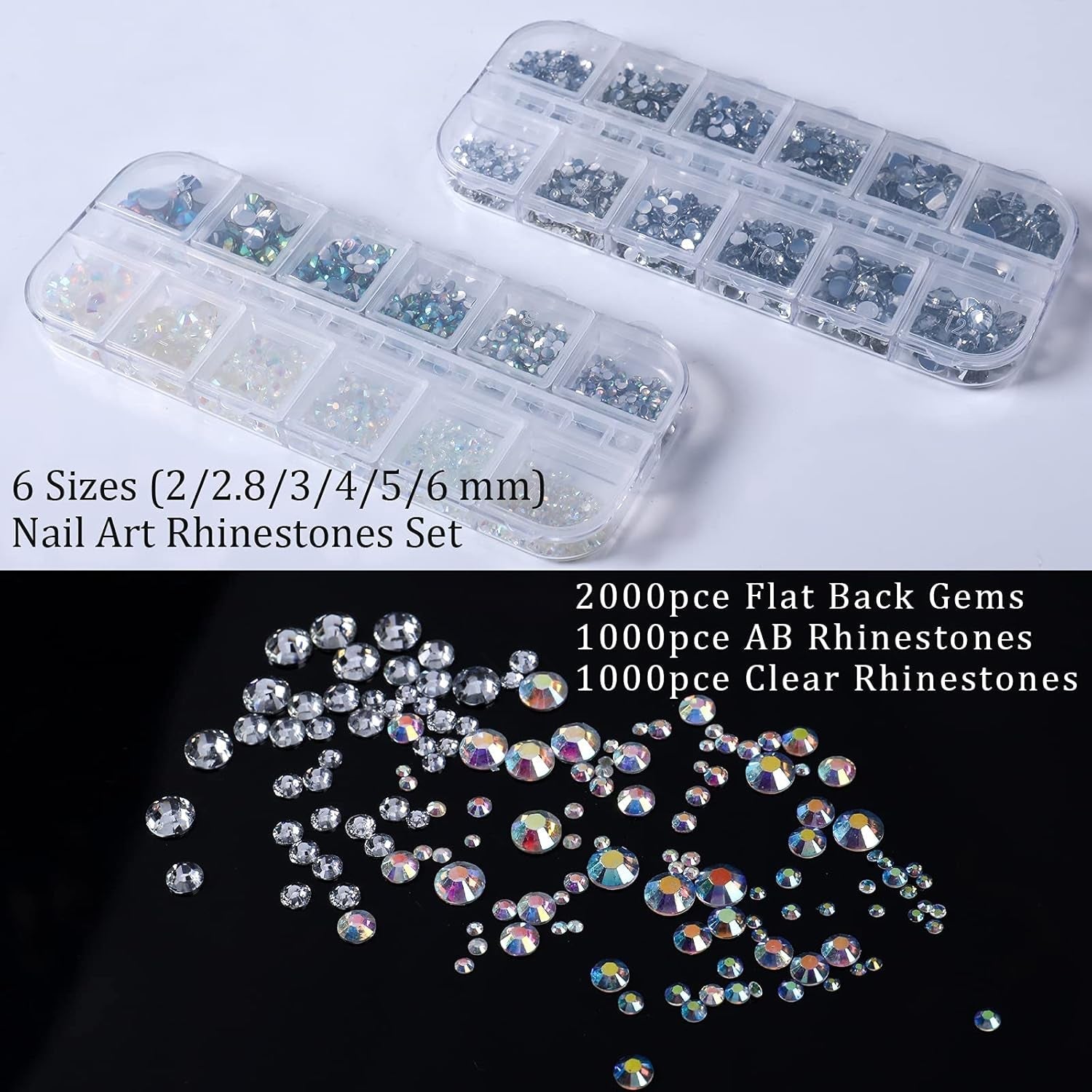 ANGNYA 4000 Pièces Strasssteine ​​​​Nägel Nail Art Strasssteine ​​​​Dekorationen Nagelsteine ​​​​Für Nail Art Zubehör Und Klare Kristall Strasssteine ​​​​Handwork Mit Pick up Pinzette Et Strass Picker Dotting Pen…