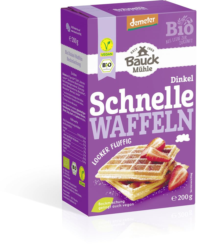 Demeter Bauck Hof Bio Dinkel Waffeln, 200 G Mélange pour la pâtisserie et la cuisson Naty Shop 12 X 200 Gr