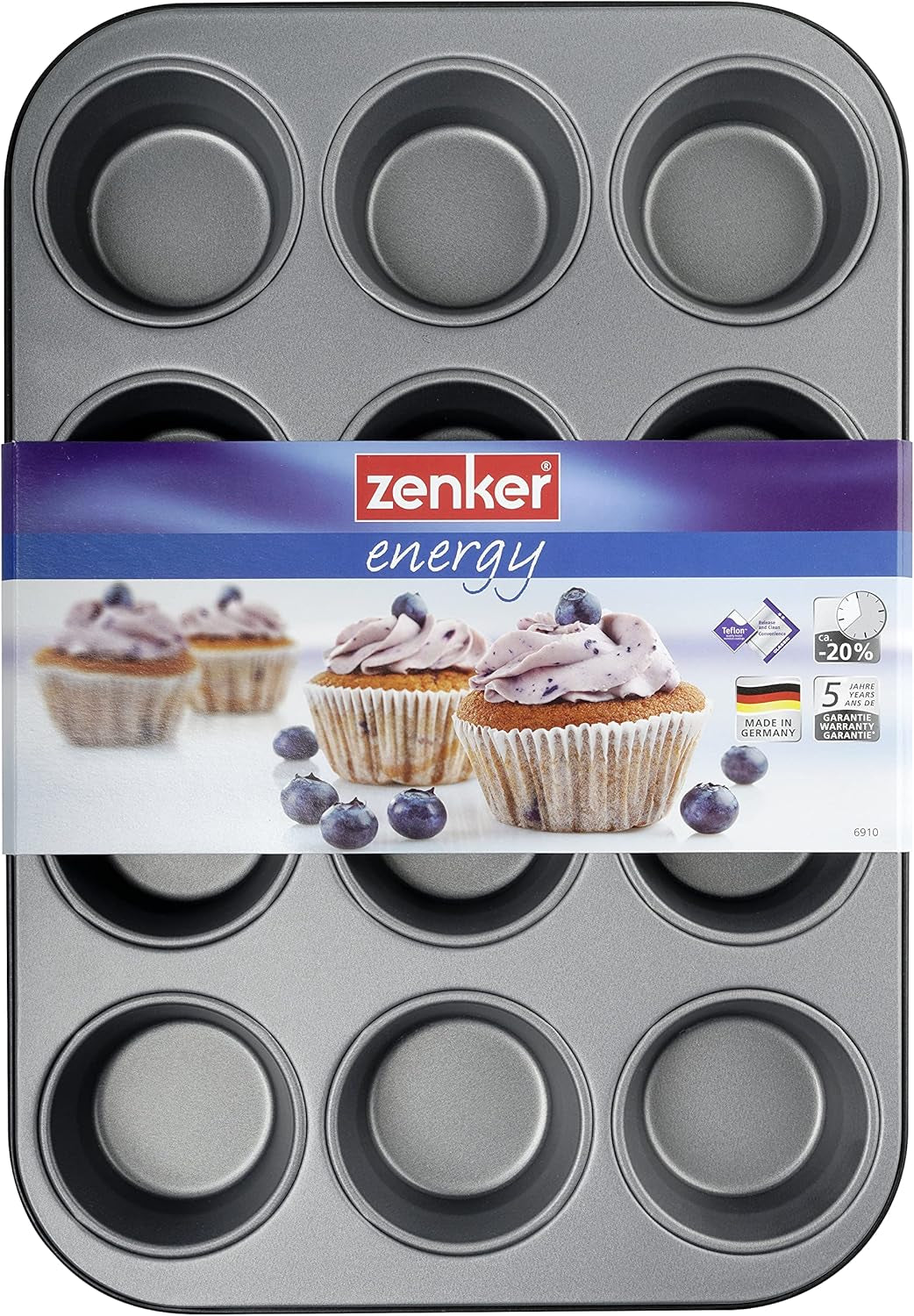 Zenker 12Er Muffinform Energy, Premium-Backform, Für Köstliche Kuchen, Verkürzt Die Backzeit Um Bis Zu 20% (Farbe: Silber/Anthrazit), Menge: 1 Stück, Hellgrau Und Dunkelgrau Moules et plaques pour la pâtisserie Naty Shop