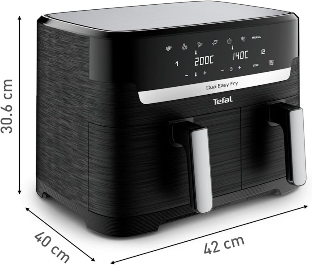 Friteuse à air chaud Tefal Dual Easy Fry avec deux chambres, capacité 5,2/3,1 litres, deux tiroirs indépendants, 7 programmes Électroménager Naty Shop