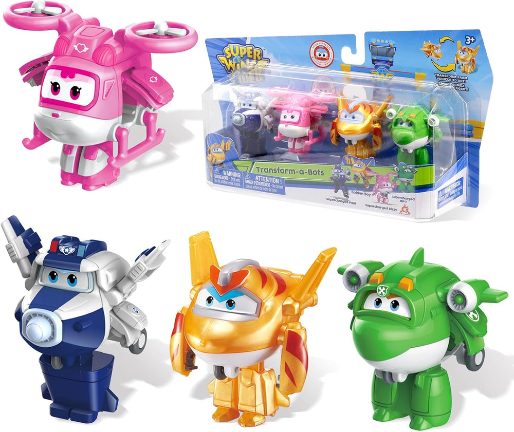 Super Wings Transform-A-Bots World Airport Crew - Série 1 - Pack collector Crew - 15 figurines - Figurines 2" Figurines d'action Naty Shop S5 - 4 figurines