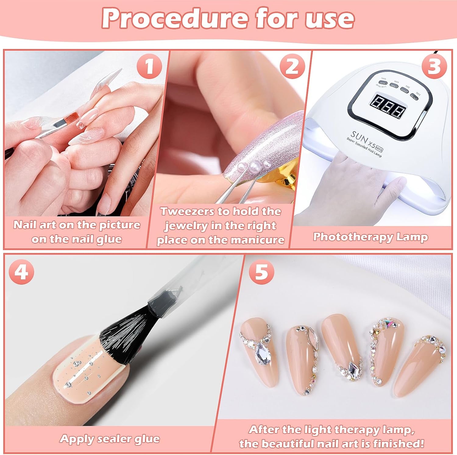 2 boîtes de strass pour Nail Art, avec pinces à épiler, perles à dos plat, breloques pour ongles, avec strass, perles en acier inoxydable pour décoration de ongles