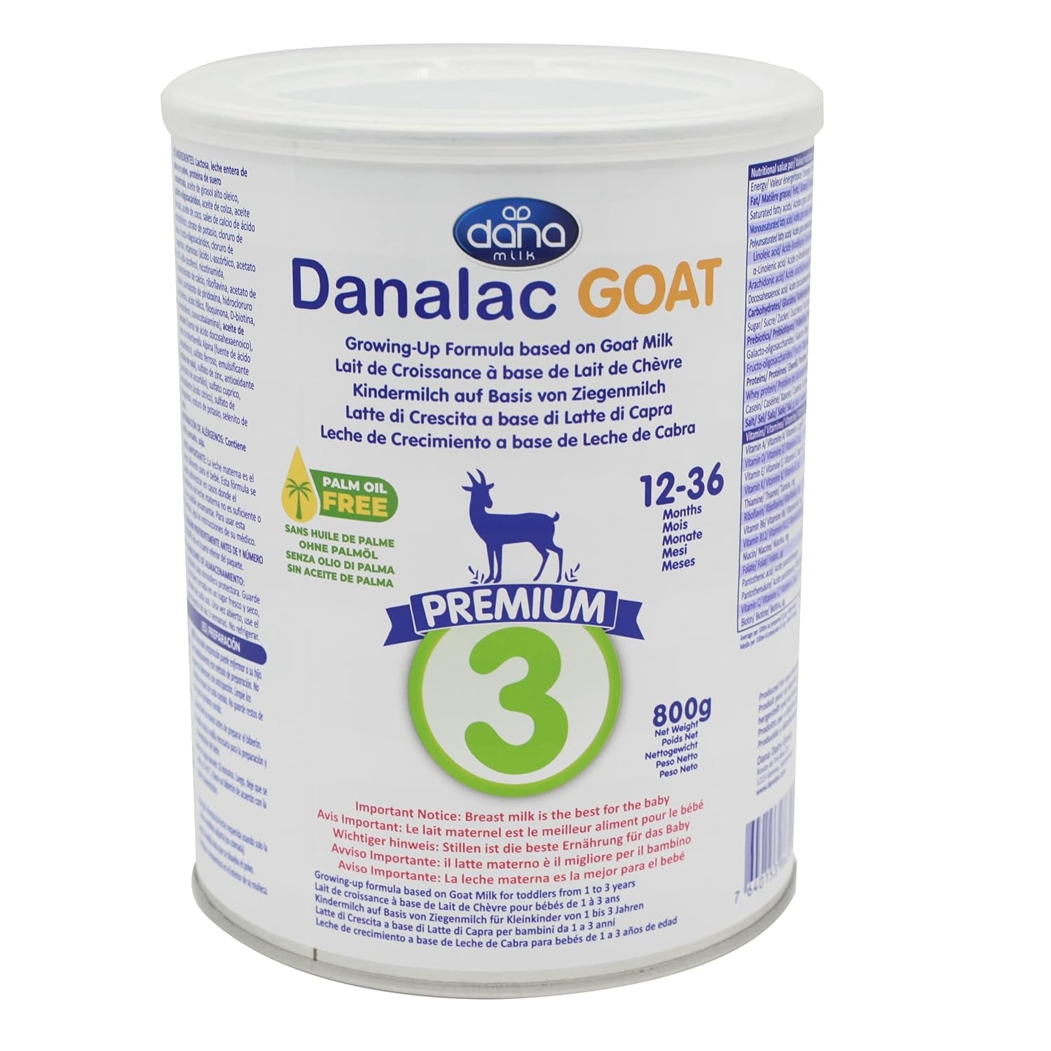 Danalac (Pack de 1) Formule avancée de lait de chèvre pour la croissance 800 g de lait en poudre pour bébé Stage 3 pour les tout-petits et les bébés de 1 à 3 ans