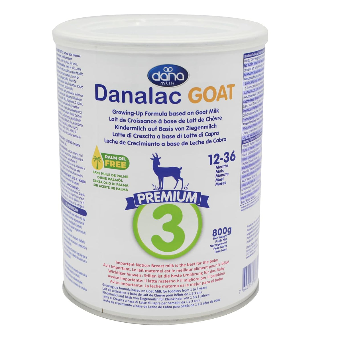 Danalac (Pack de 1) Formule avancée de lait de chèvre pour la croissance 800 g de lait en poudre pour bébé Stage 3 pour les tout-petits et les bébés de 1 à 3 ans