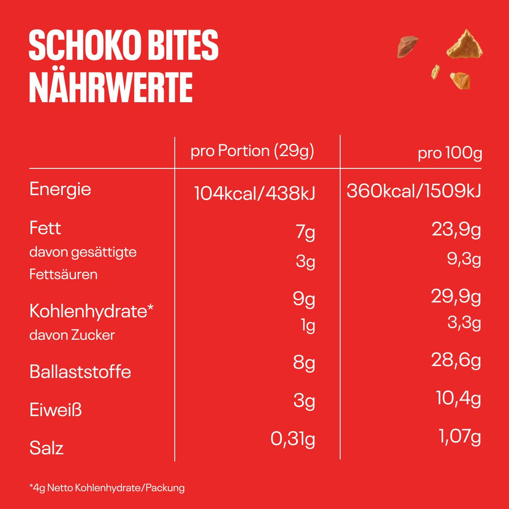 Bouchées de chocolat NEOH | Sans sucre ajouté, 100 kcal par portion, des morceaux croquants fourrés crémeux aux noisettes et au cacao, parfaits pour emporter ou comme substitut du muesli | Céto, faible teneur en glucides | Paquet de 3x29g