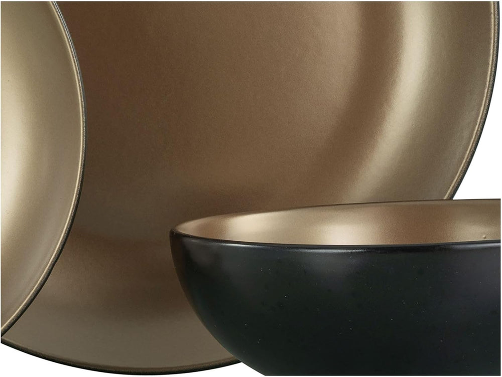 CreaTable, 23598, Série GLAMOUR - Or, Service de table 16 pièces, Service combiné en porcelaine, Passe au lave-vaisselle et au micro-ondes, Fabrication de qualité