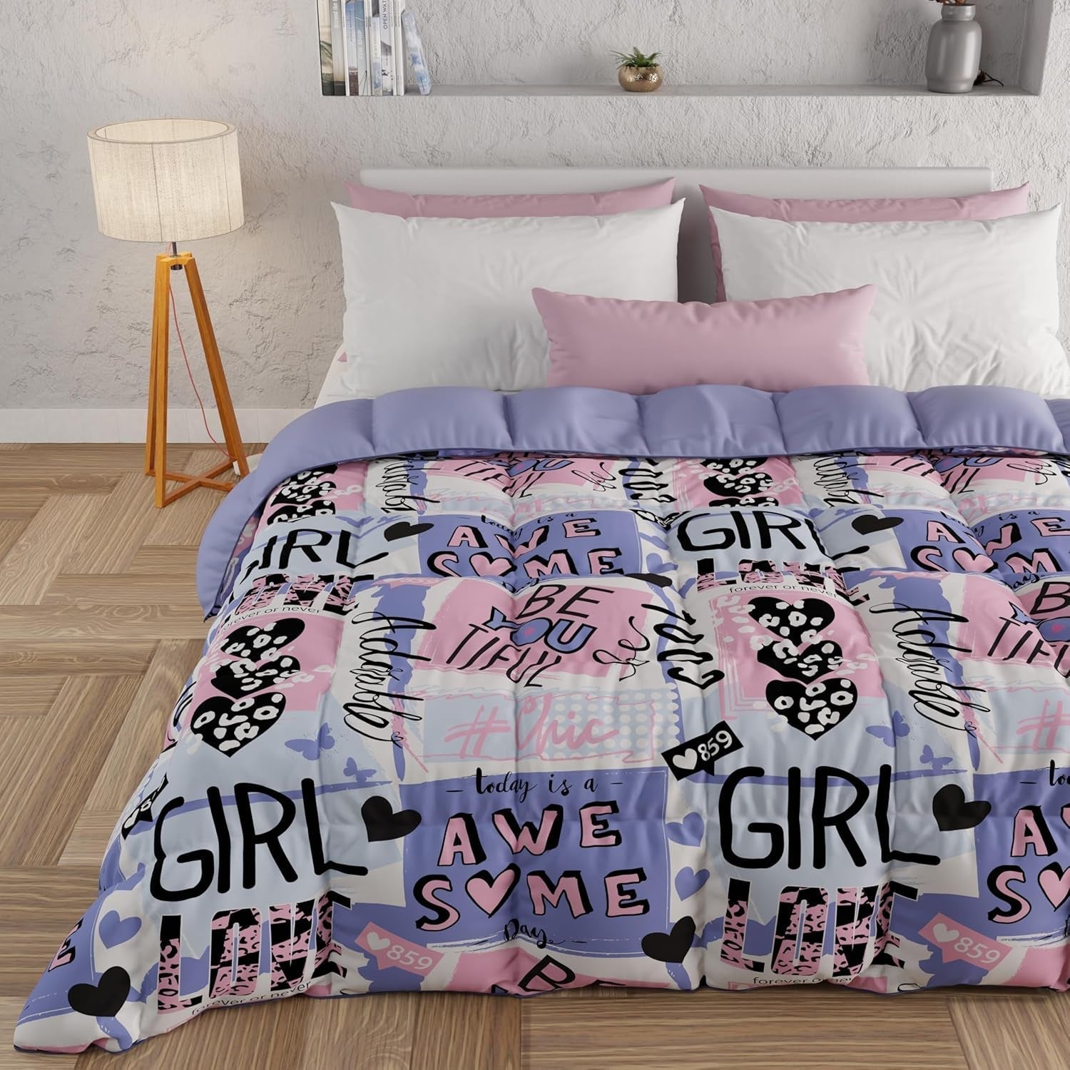 PETTI Artigiani Italiani - Couette d'hiver, Couette d'hiver, Couette simple, Double face, Impression monochrome et numérique, microfibre 100% hypoallergénique, Made in Italy Couettes et couettes Naty Shop Girlcool 160 X 190 Cm