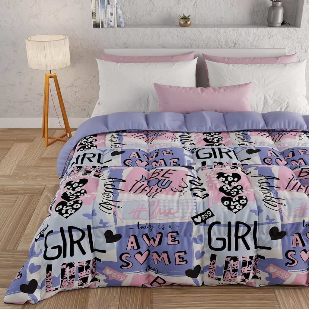 PETTI Artigiani Italiani - Plapumă de iarnă, Plapumă de iarnă, Plapumă simplă, Cu două fețe, Monocolor și imprimare digitală, 100% microfibră antialergică, Made in Italy Plapumi si pilote Naty Shop Girlcool 160 X 190 Cm