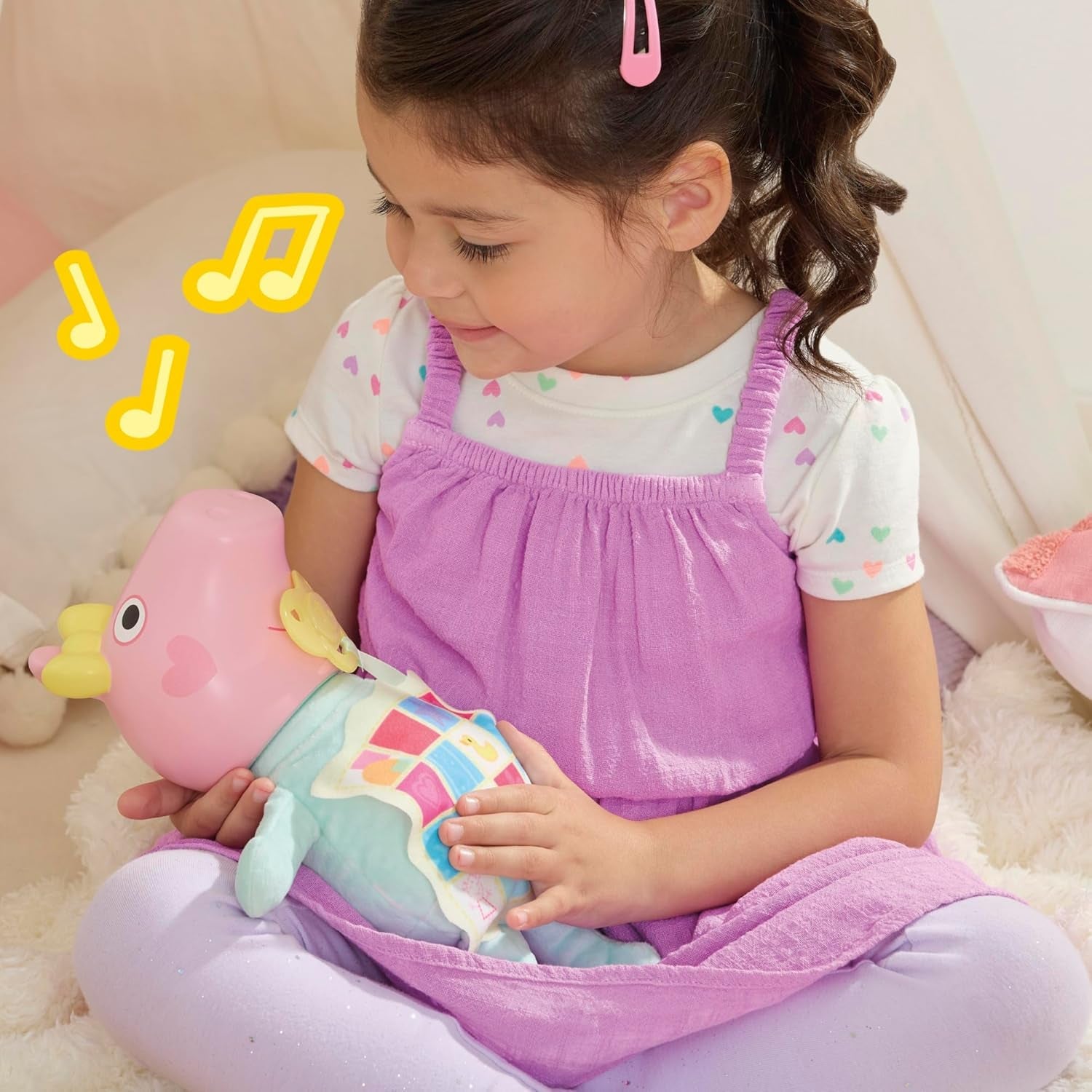 Peppa Pig Grunz und Kuschel Evie interaktive Babypuppe, 28 cm große Puppe für Mädchen mit 20 Geräuschen und vielen Funktionen, Spielzeug-Set für Kinder ab 3 Jahren