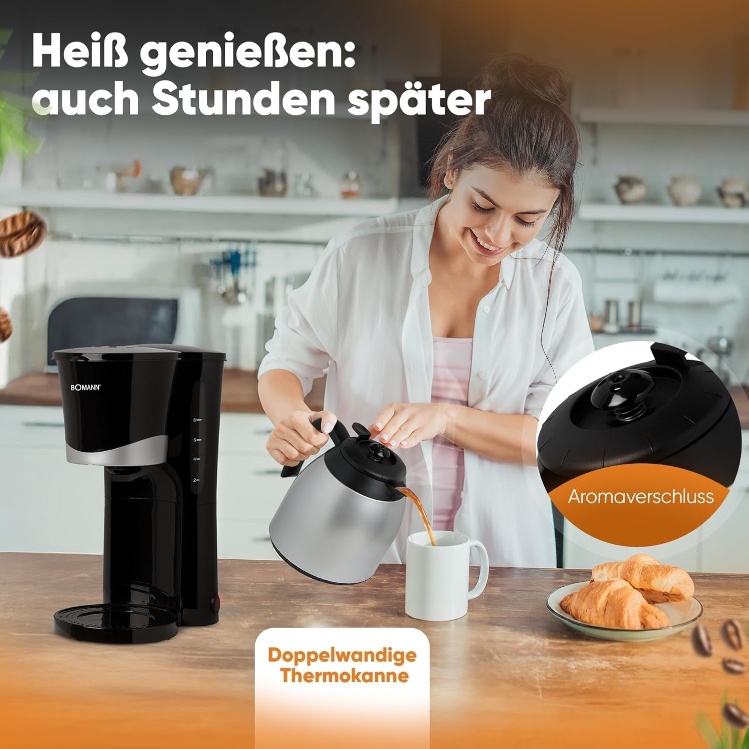 Cafetière Bomann® avec thermos | pour 8 à 10 tasses de café | sans perte de température | cafetière avec filtre | 1 litre | Expresso | Cafetière filtre avec thermos | KA168 noir