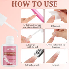 Lot de 240 faux ongles à pression française, 12 tailles, faux ongles avec colle pour femmes et hommes (blanc nu amande moyenne)