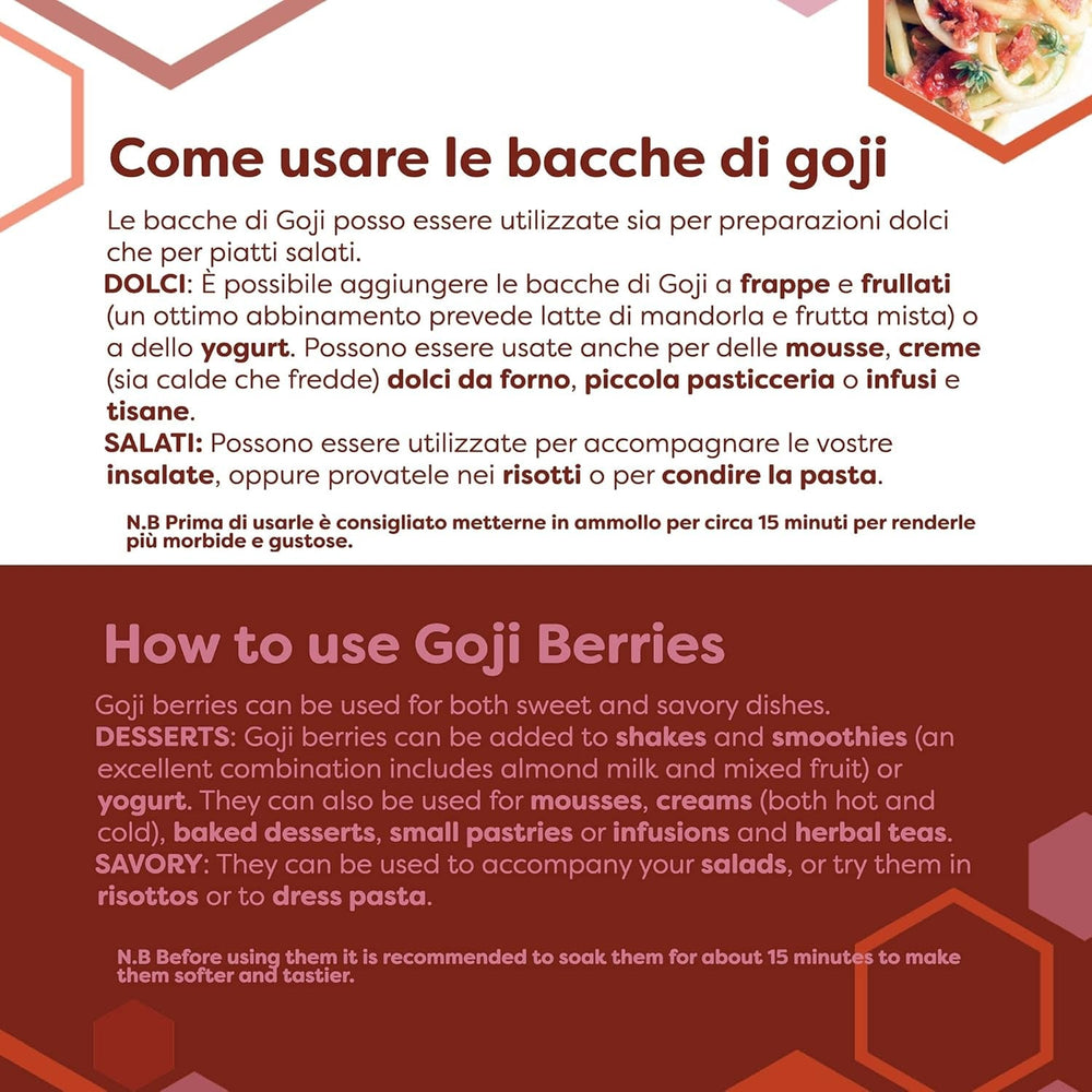 ERBOTECH Goji Berries 200 g, baies de goji à haute teneur en vitamines, fruits secs sans sucre ni soufre, superaliments naturels et riches en énergie, Made in Italy Produits déshydratés Naty Shop
