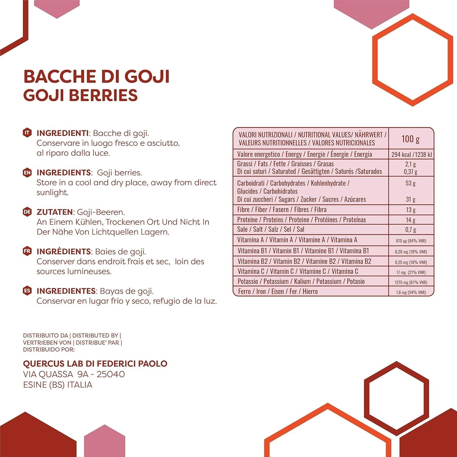 ERBOTECH Goji Berries 200 g, baies de goji à haute teneur en vitamines, fruits secs sans sucre ni soufre, superaliments naturels et riches en énergie, Made in Italy Produits déshydratés Naty Shop