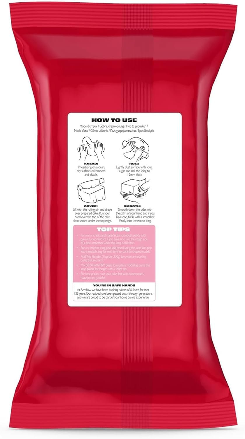 Extra Fondant Rose 1kg - Fondant extra élastique au goût de vanille, parfait pour recouvrir les gâteaux - Rose - 1 kg Pâte à Sucre Naty Shop