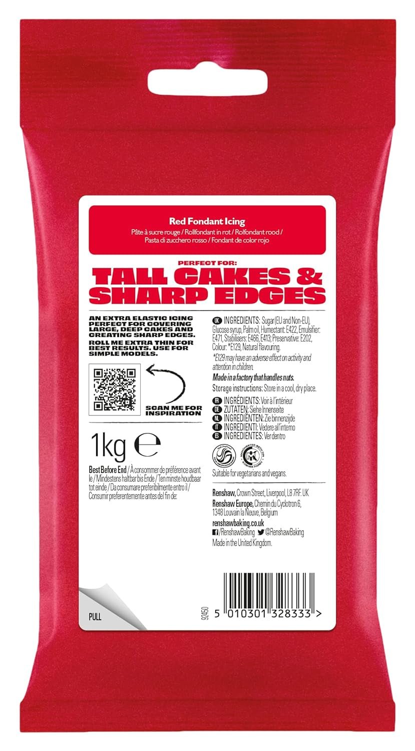 Extra Fondant Rouge 1kg - Fondant extra élastique au goût de vanille, parfait pour recouvrir les gâteaux - Rouge - 1 kg de Pâte à Sucre Naty Shop