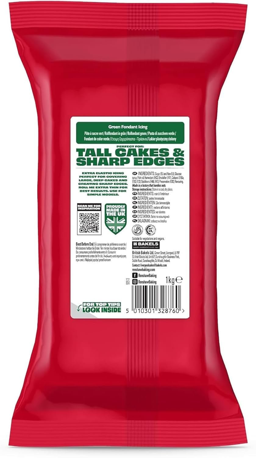 Extra Fondant Vert 1kg - Fondant extra élastique au goût de vanille, parfait pour recouvrir les gâteaux - Vert - 1 kg de Pâte à Sucre Naty Shop