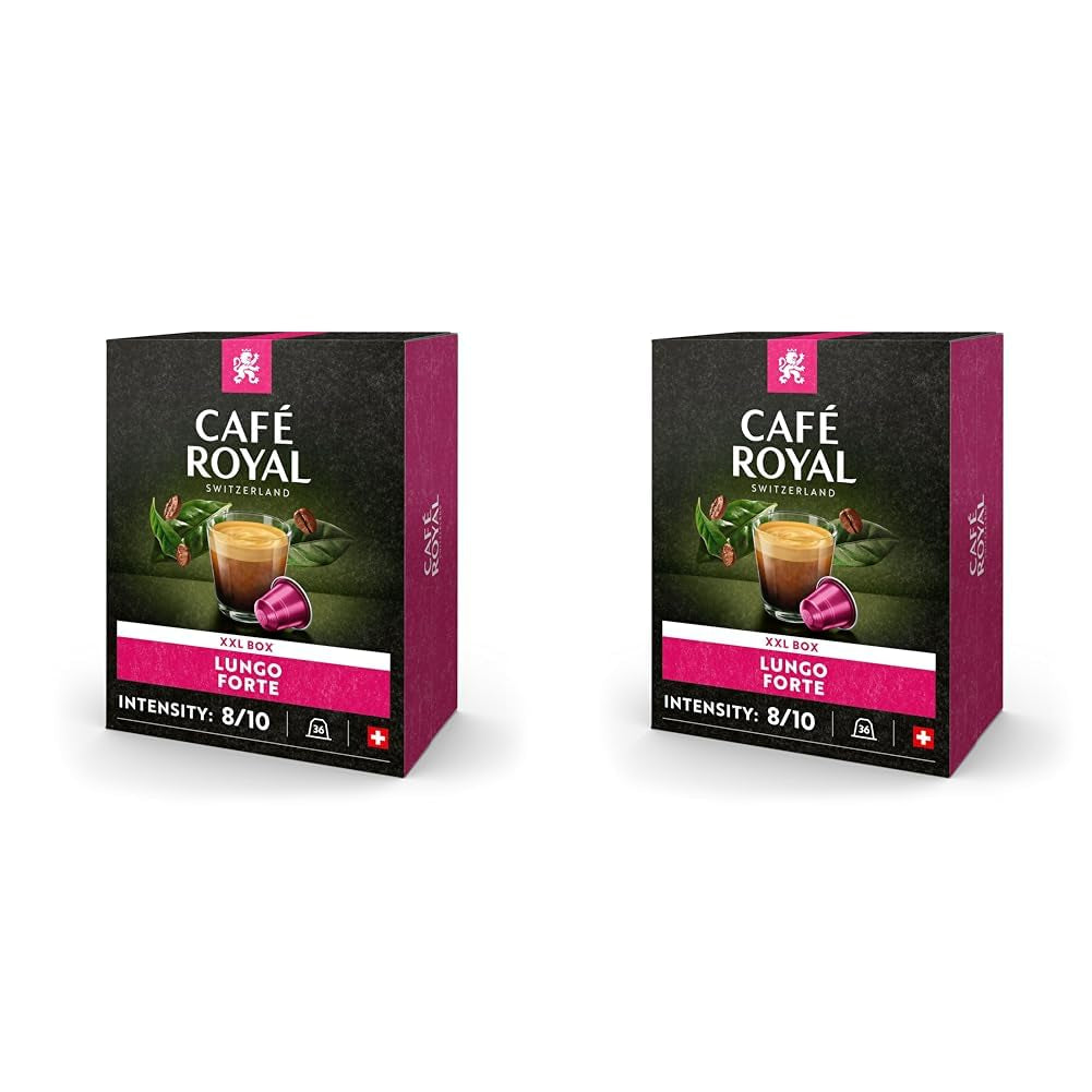 Café Royal Lungo Forte 36 capsules pour machine à café Nespresso - intensité 8/10 - capsules de café certifiées UTZ en aluminium (emballage avec 2)