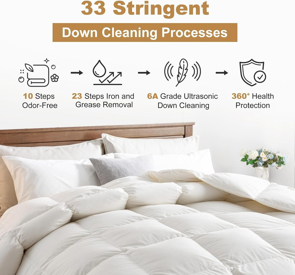 Couette en duvet d'oie Downaero™ pour lits king size, 100 % coton égyptien satiné, pouvoir gonflant de 900, chaleur moyenne, toutes saisons, blanc Naty Shop Couettes et couettes