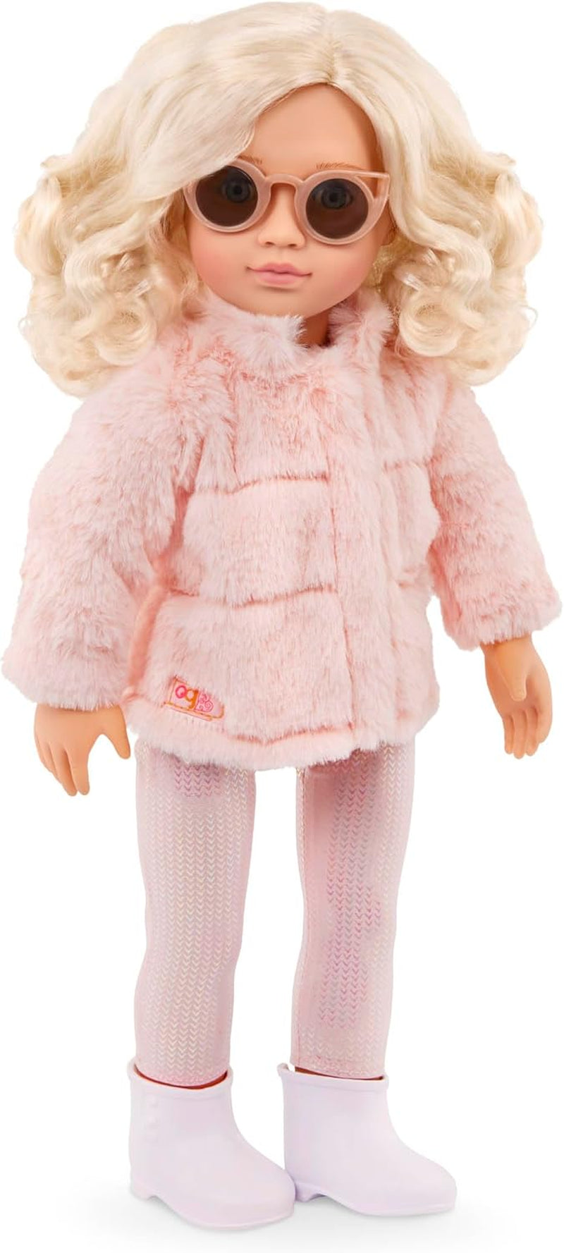Our Generation - AVA - 46 cm-Modepuppe - Lebensechte hellblaue Augen & gewelltes Blondes Haar - Rosa Kunstpelz-Mantel-Outfit - Vorgetäuschtes Spiel - Spielzeug für Kinder ab 3 Jahren