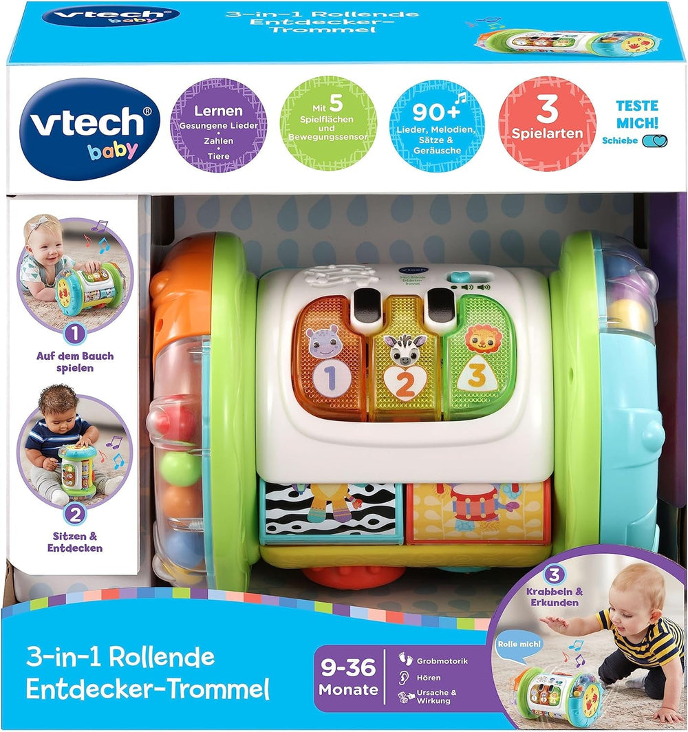 VTech Baby 3-in-1 Rolling Explorer Drum - Jouet interactif pour bébé avec musique - Pour les enfants âgés de 9 à 36 mois Jouets pour bébés Naty Shop