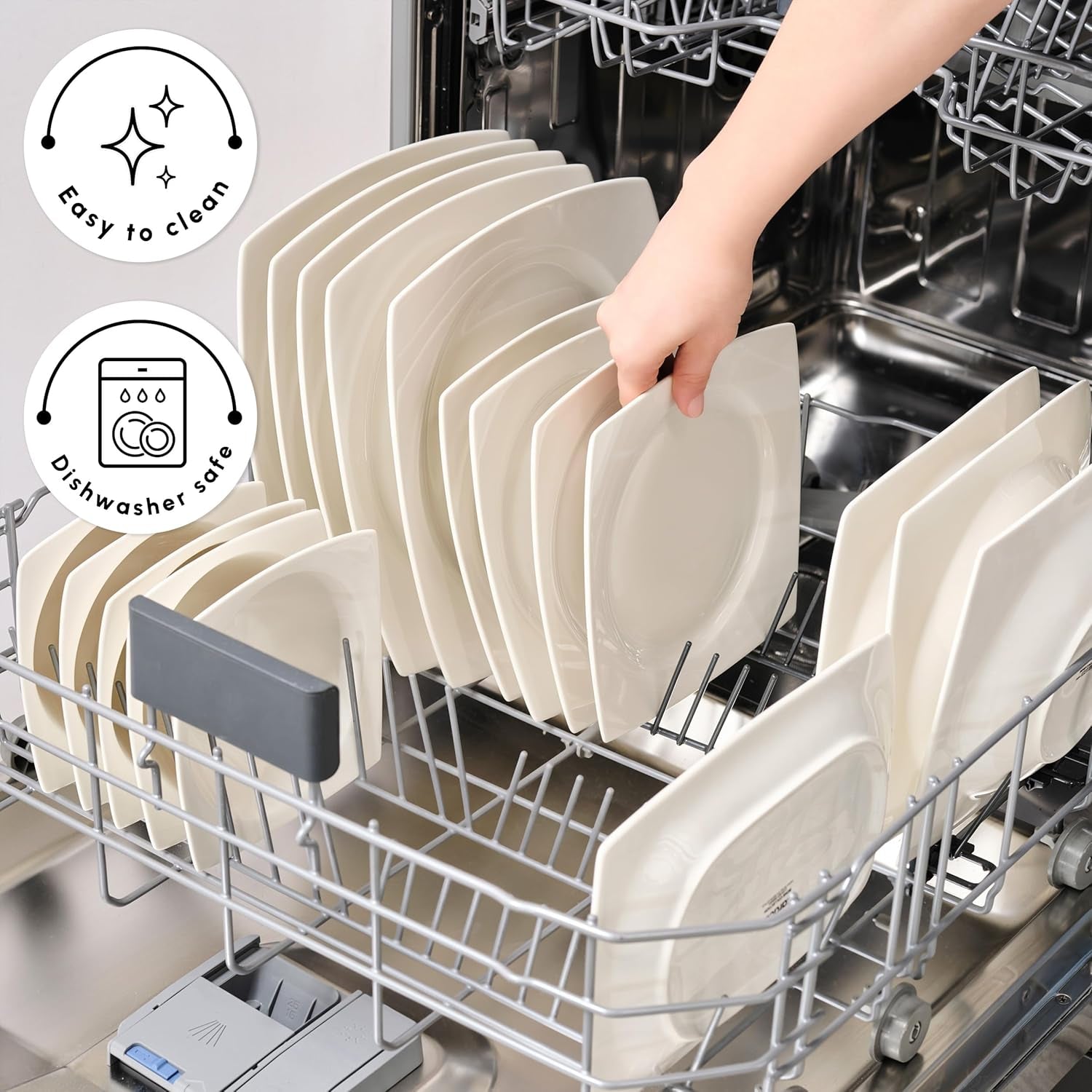 Karaca Jamie White Service de table pour 12, 52 pièces – Vaisselle élégante en porcelaine pour 12 | Comprend des assiettes, des tasses, des bols |