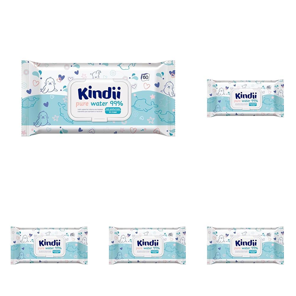Lingettes humides Kindii Natural Balance pour bébés – (1 x 60 pcs.) Lingettes humides pour bébés et enfants – Protectrices, Aloe Vera, Parfum délicat – 60 pcs.