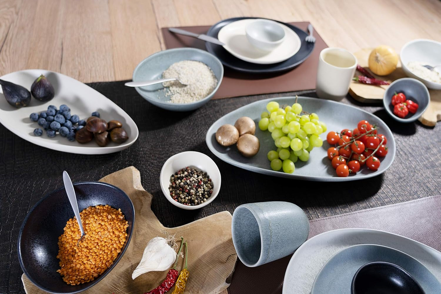 CreaTable, 22139, série PIETRA, service de table 4 pièces pour 4 personnes, service d'assiettes en porcelaine, passe au lave-vaisselle et au micro-ondes, fabriqué en Europe