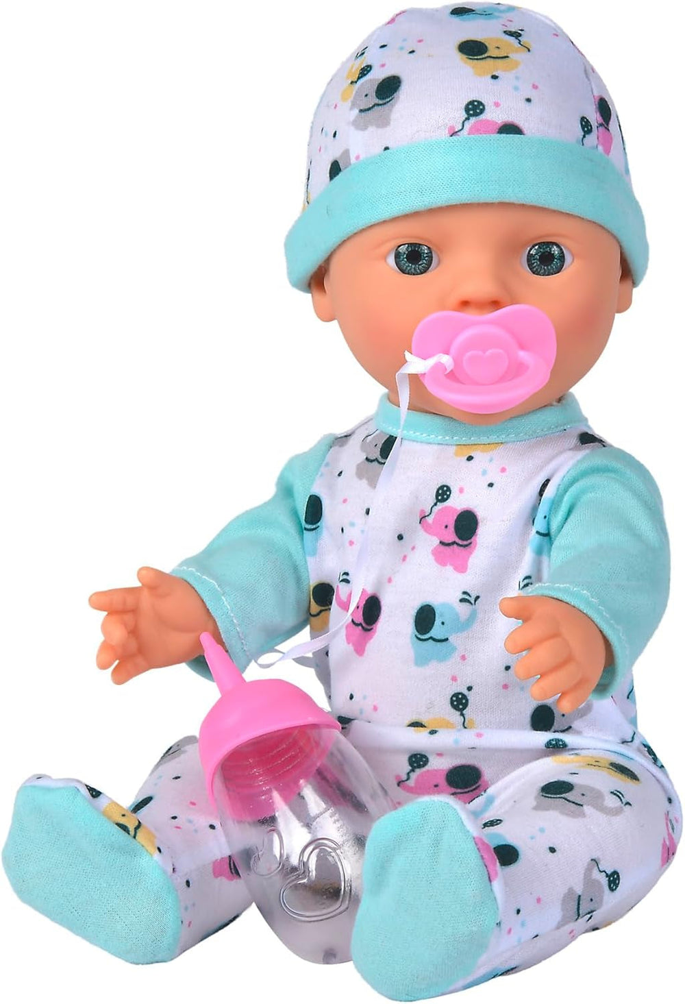 Poupée en vinyle nouveau-né petit éléphant avec fonction d'alimentation et de boisson, biberon et tétine, 30 cm, poupées de 2 ans Naty Shop