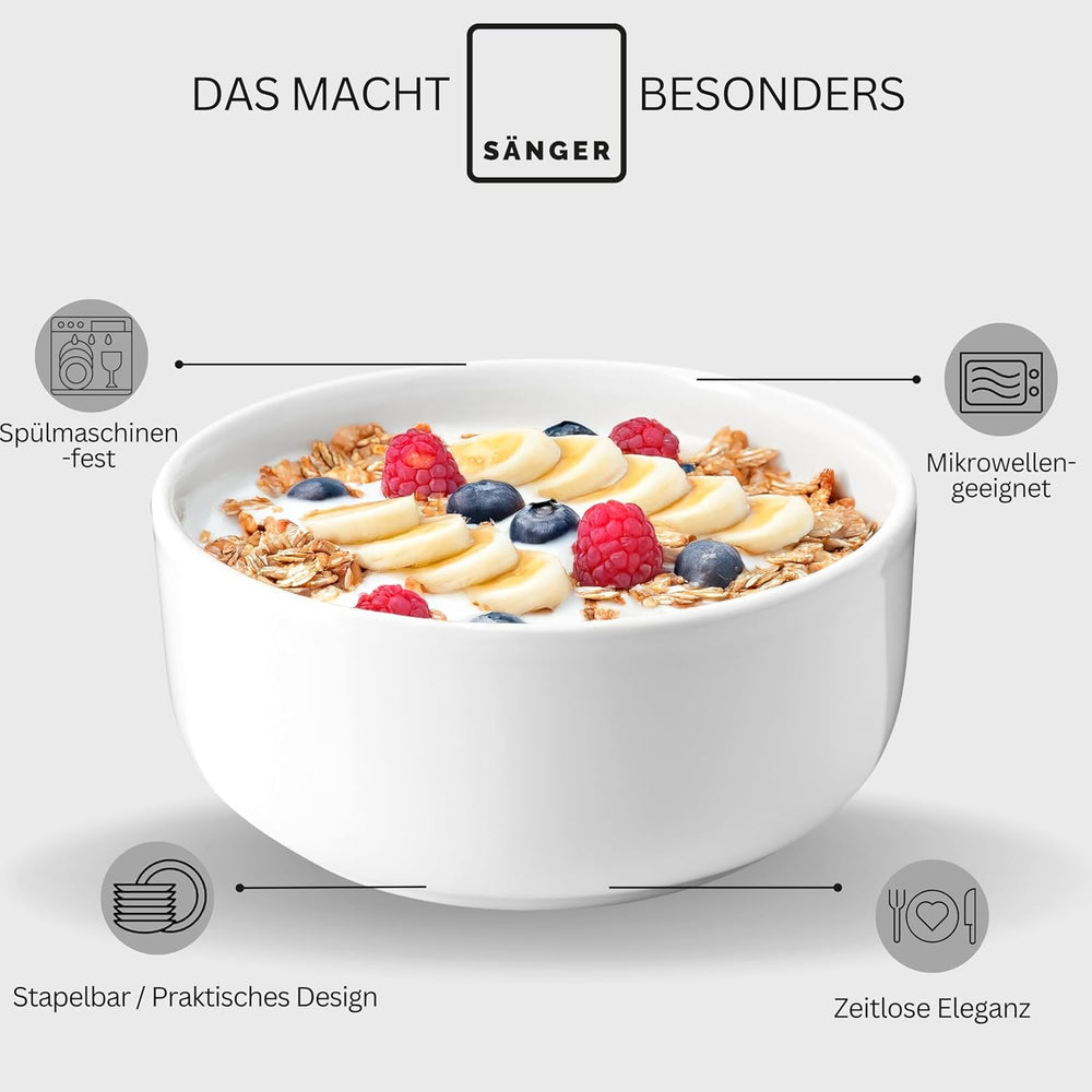 SANGER | Marlo White Service de table 24 pièces pour 6 personnes avec assiettes à dessert, assiettes plates, bols et bols à céréales, service de table en porcelaine, vaisselle au design moderne, collection PREMIUM