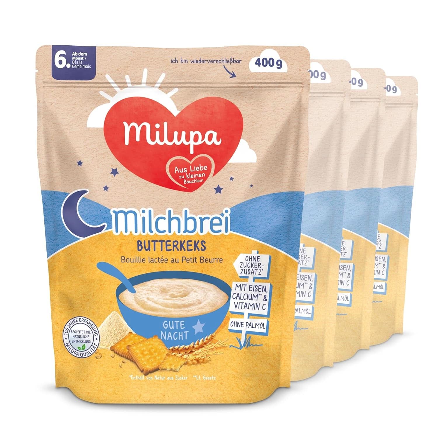 Bouillie de lait Milupa Gentle Start - Bouillie pour bébé sans gluten, sans huile de palme - sans conservateurs ni colorants - à partir du 5ème mois Mère et Enfant Naty Shop Milchbrei Butterkeks